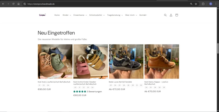 Kollektionsansicht mit vorhandenen Größen über Code eingepflegt