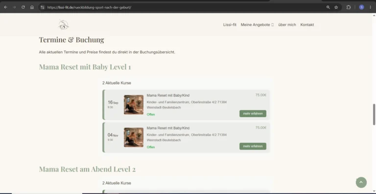 Projekt Lissi-Fit Kursbuchung Amelia Plugin