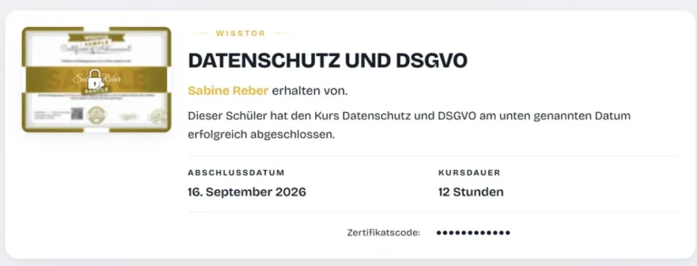 Zertifikat Datenschutz und DSGVO Sabine Reber